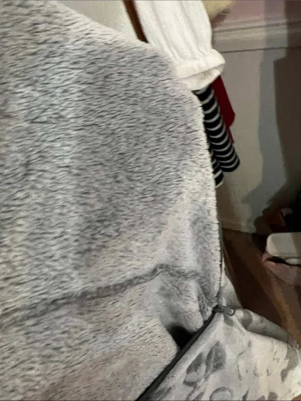 Disney Gray & White Fleece Hooded One-Piece Pajama with Pom Pom Ties - Picture 8 of 8
